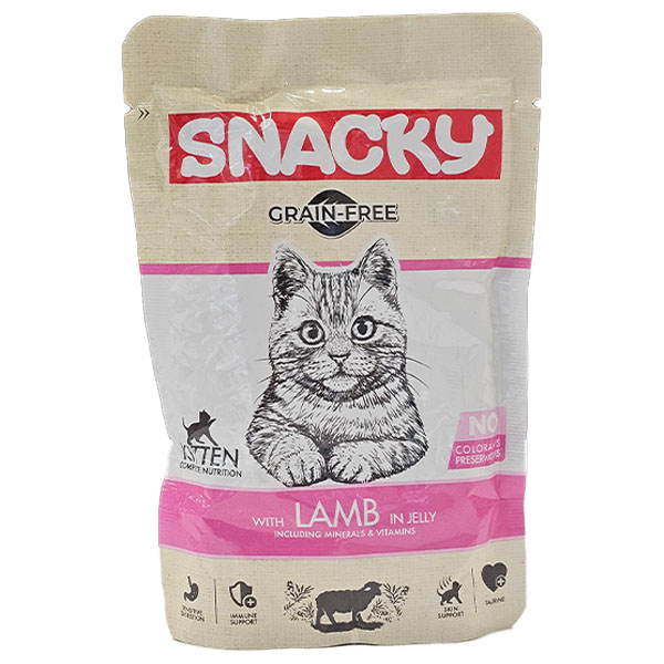 پوچ بچه گربه بدون غلات طعم بره 85 گرمی Snacky